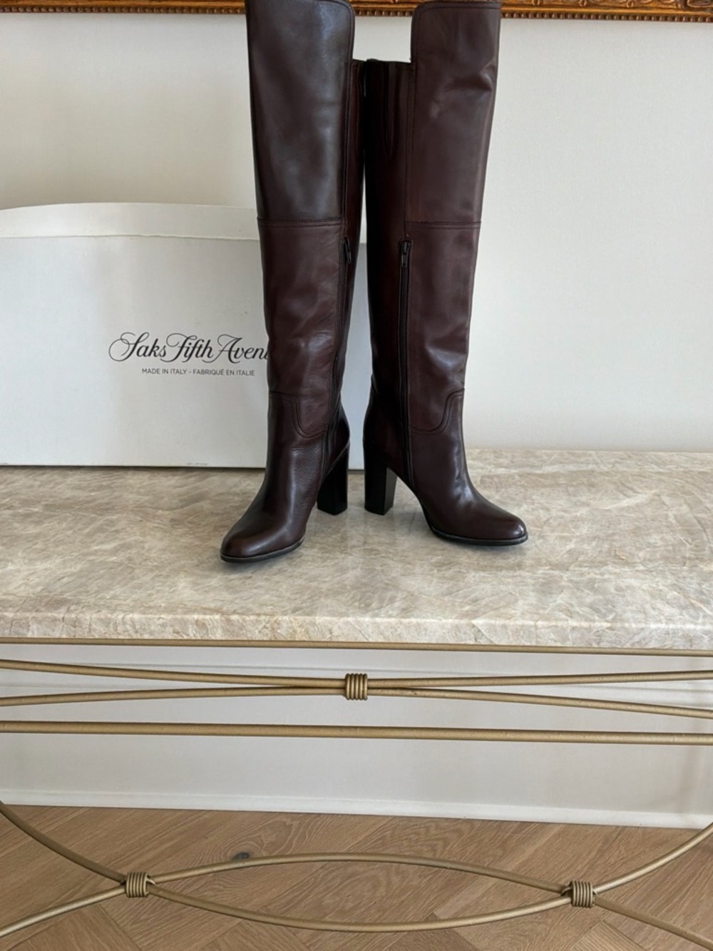 EUC Saks Fifth Avenue Dk Brown Italian Leather Over-the-Knee Boots sz 7.5